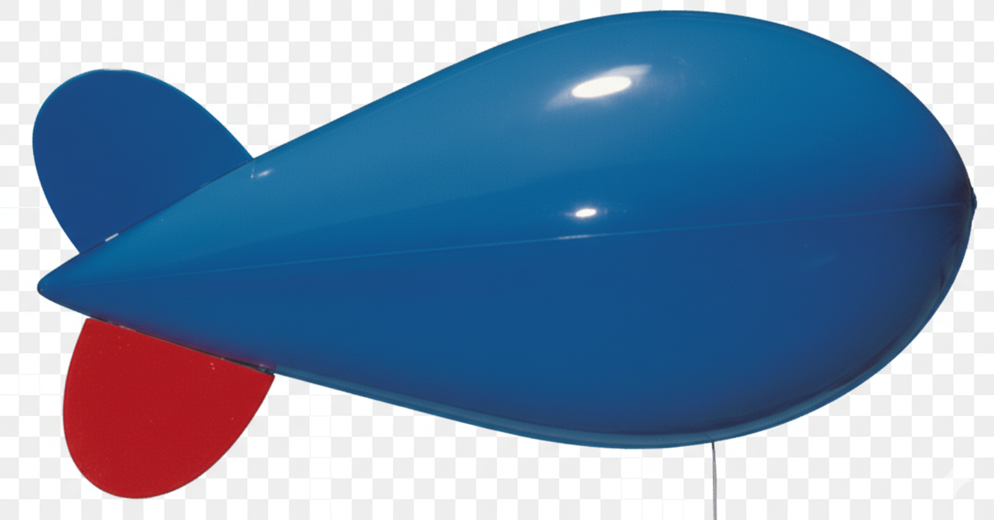 10ft blue polyurethane advertising blimp by Arizona Balloons with red and blue fins